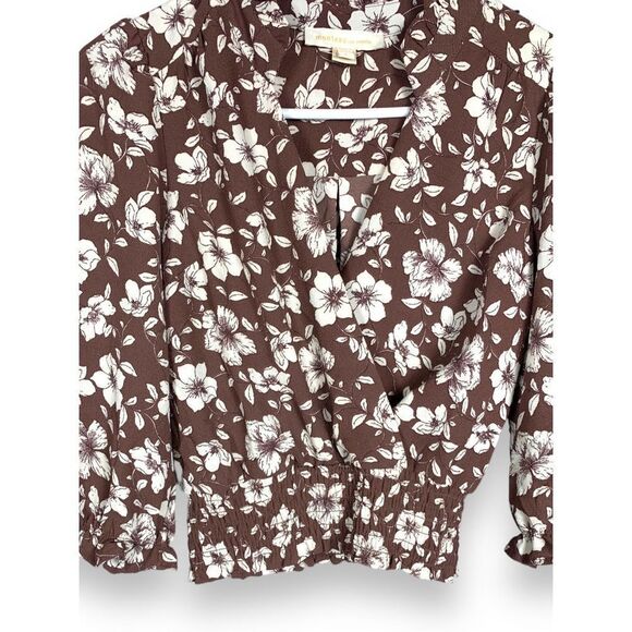 Monteau Los Angeles Faux Wrap Crop Blouse S - Picture 3 of 4